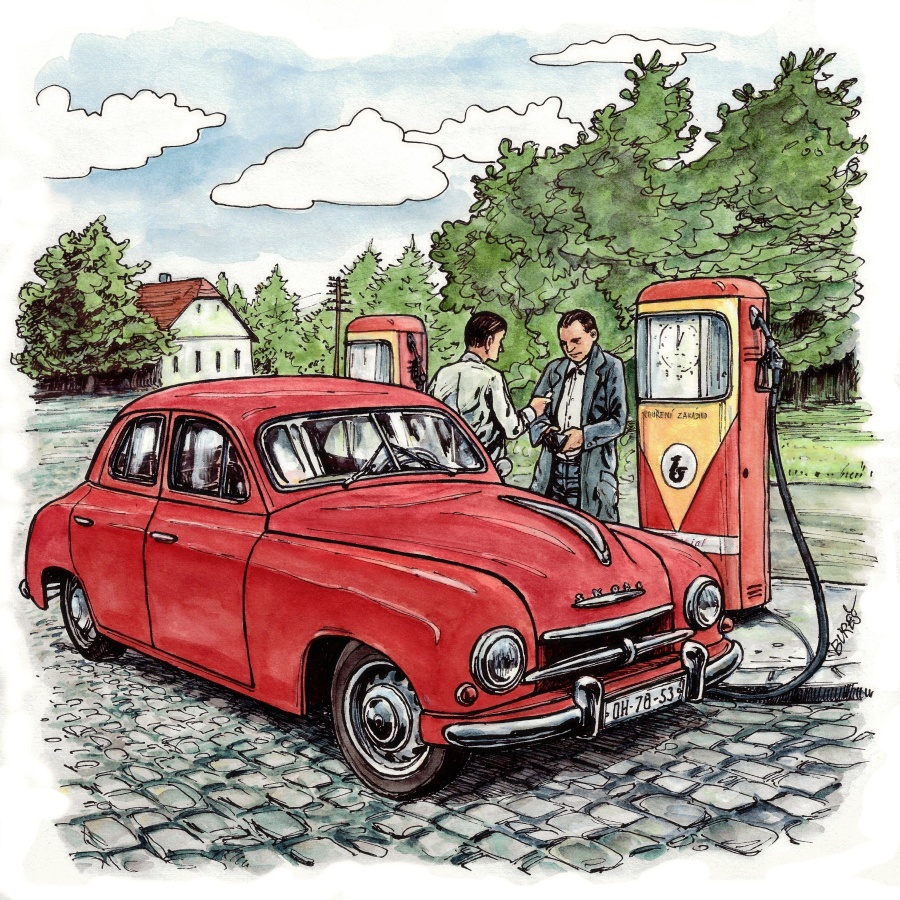 Škoda 1200 Ilustrace pro knihu M. Veselého www.motoknihy.cz